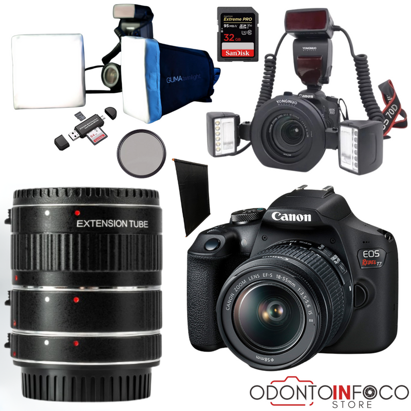 KIT 10 - CÂMERA T7+ KIT MACRO OU LENTE MACRO CANON EF 100MM + FLASH TWIN YONGNUO YN24EX + GUMA TWIN + BLACKOUT