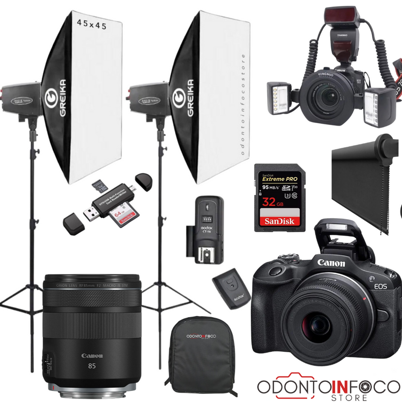 KIT 26 CÂMERA  R100 MIRRORLESS + LENTE MACRO CANON RF 85MM + ESTÚDIO FOTOGRÁFICO + BLACKOUT +  FLASH TWIN YONGNUO