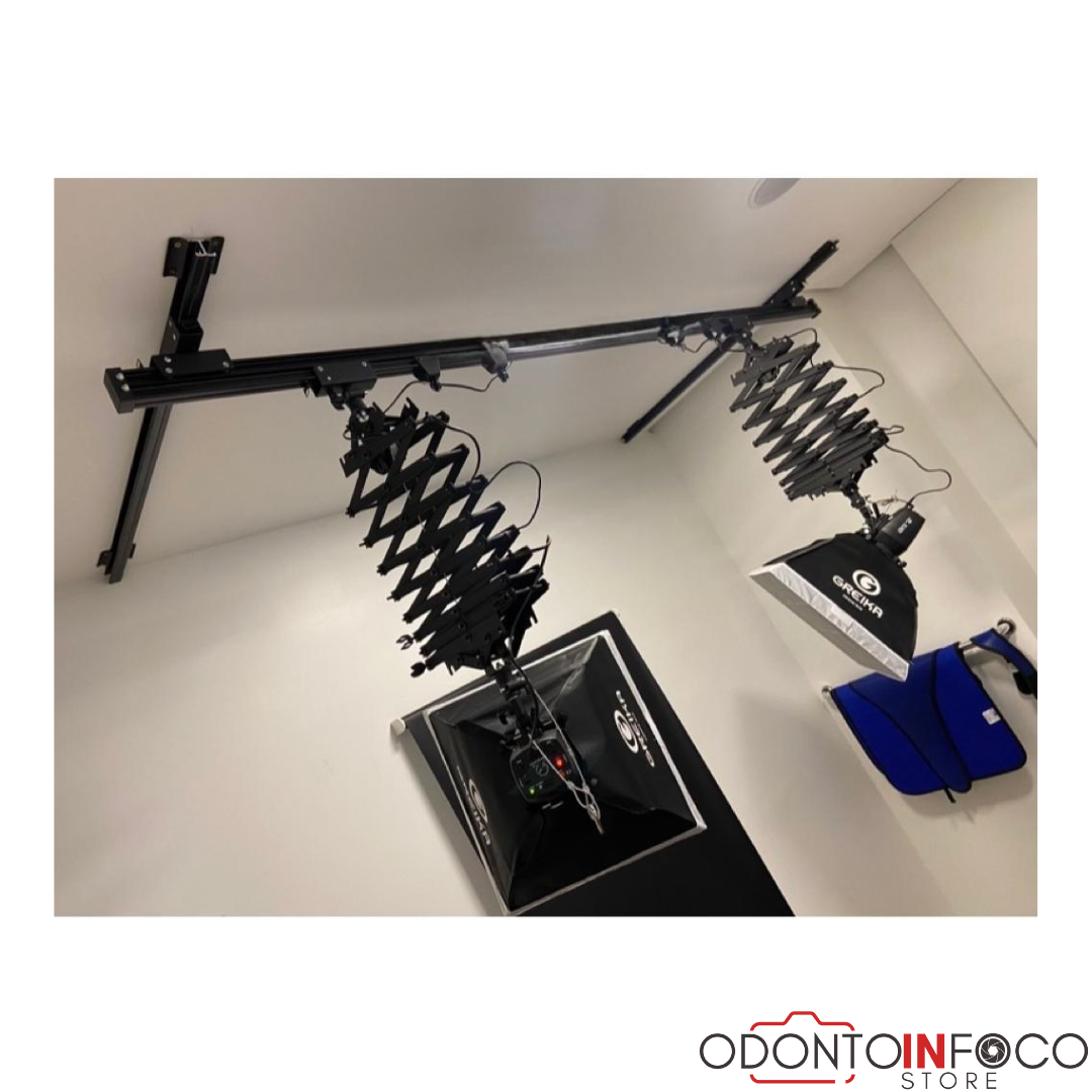 KIT PANTÓGRAFO 360W PRIME PARA ESTÚDIO DE TETO- ACOMPANHA O KIT: 2 UNID. FLASH 180W +SOFTBOX + ( BÔNUS NA DESCRIÇÃO )