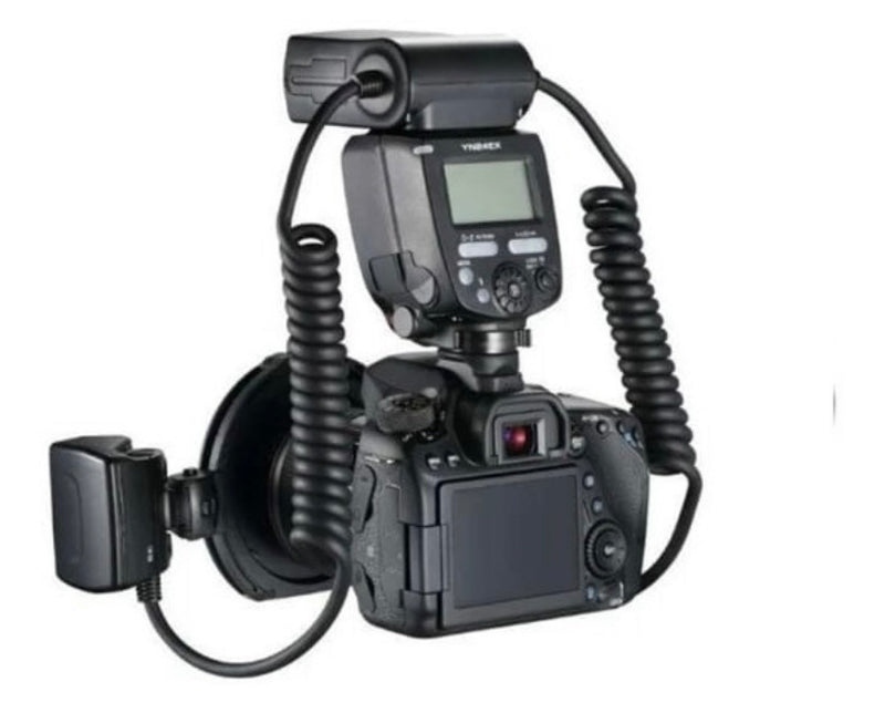 FLASH P/CANON TWIN YONGNUO YN24EX + CARRREGADOR INTELIGENTE E PILHAS RECARRAGÁVEIS INDICADAS PARA O EQUIPAMENTO.