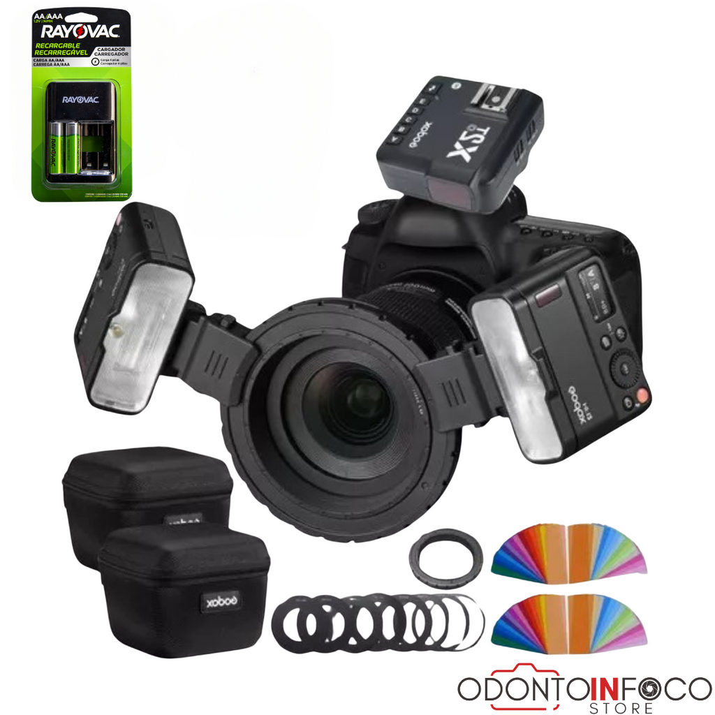 FLASH P/NIKON MF12 MACRO TWIN GODOX + CARRREGADOR INTELIGENTE E PILHAS RECARRAGÁVEIS INDICADAS PARA O EQUIPAMENTO.