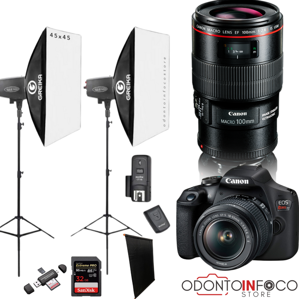 KIT 13 - CÂMERA T7+ LENTE MACRO CANON EF 100MM + ESTÚDIO FOTOGRÁFICO + BLACKOUT - GARANTIA DE FÁBRICA