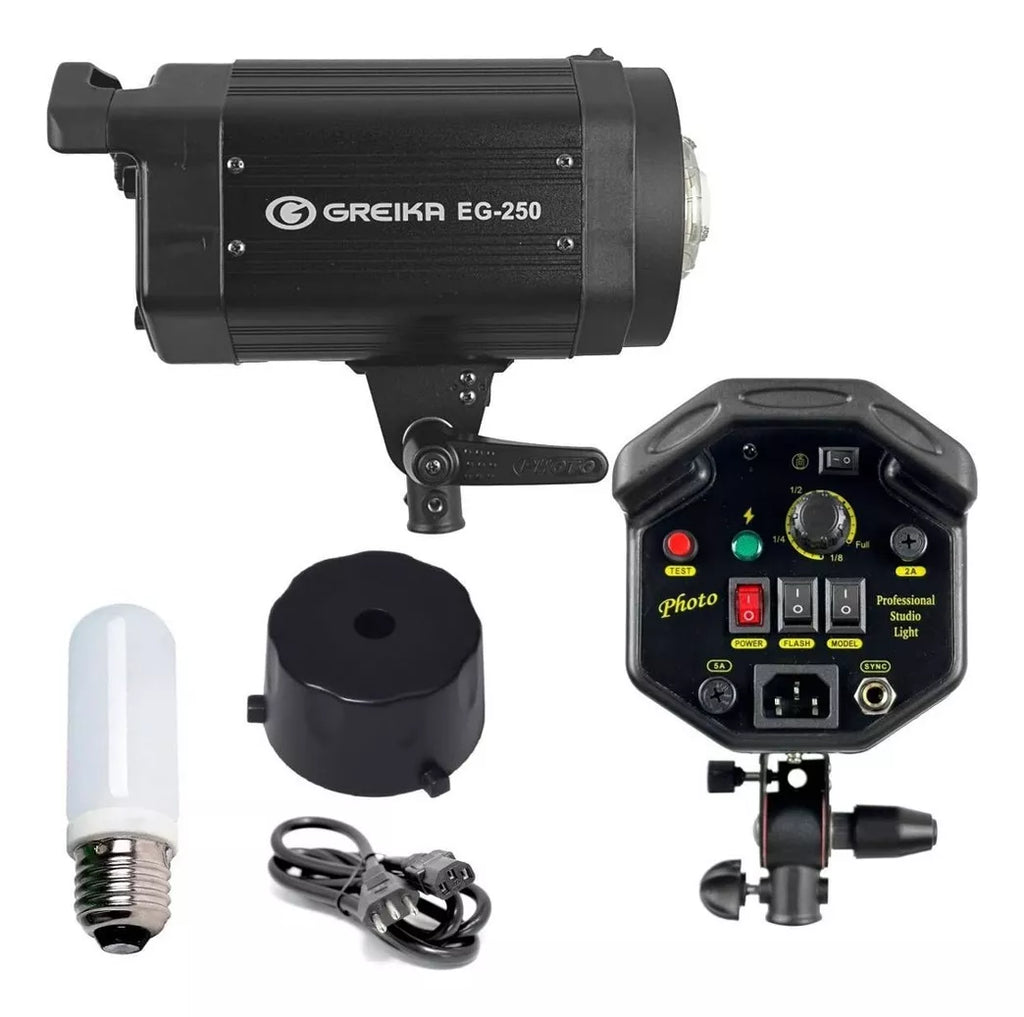 FLASH PARA ESTÚDIO GREIKA CAPAC.  EG-250 - 250W ORIGINAL - NÃO É BIVOLT