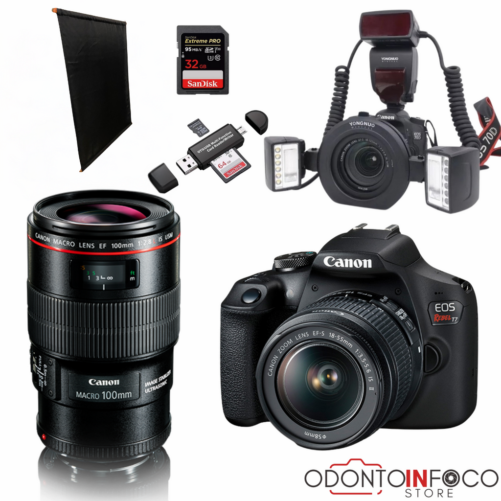 KIT 7 - CÂMERA CANON T7+ LENTE MACRO CANON EF 100MM + FLASH TWIN YONGNUO YN24EX + BLACKOUT - GARANTIA DE FÁBRICA