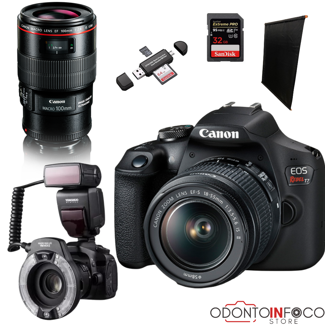 KIT 5 - CÂMERA PROFISSIONAL CANON T7+ LENTE MACRO EF 100MM + FLASH CIRCULAR YOUNGNUO + BLACKOUT - GARANTIA DE FÁBRICA