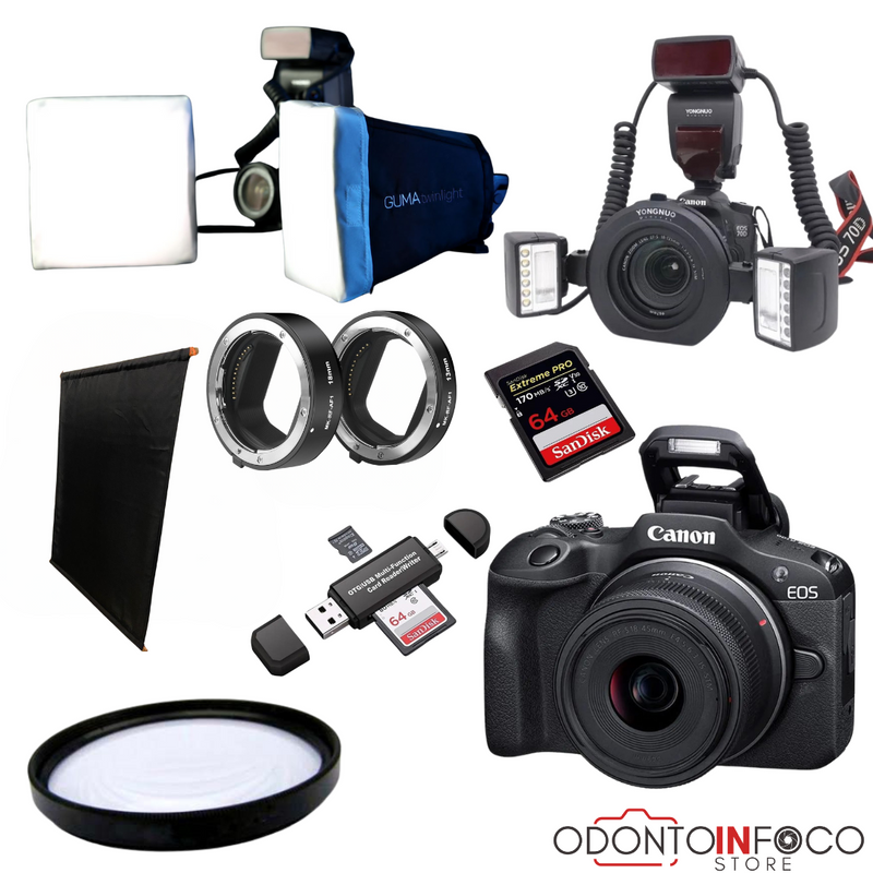 KIT 5 - CÂMERA CANON R100 + KIT MACRO +  FLASH TWIN YONGNUO YN24EX + GUMA TWIN ( GARANTIA DE FÁBRICA )