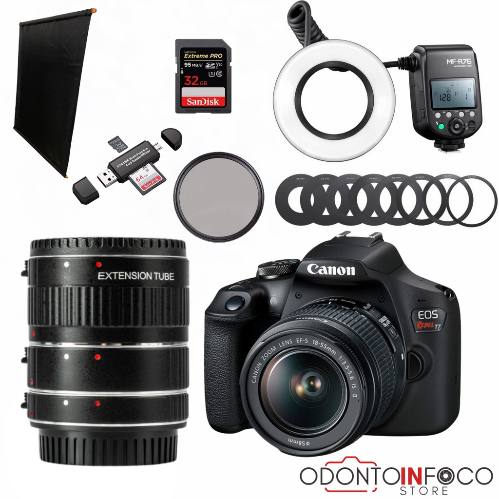 KIT 2 - CÂMERA CANON T7 + KIT MACRO (TUBO + FILTRO DEDICADO) + FLASH CIRCULAR GODOX + BLACKOUT- GARANTIA DE FÁBRICA!
