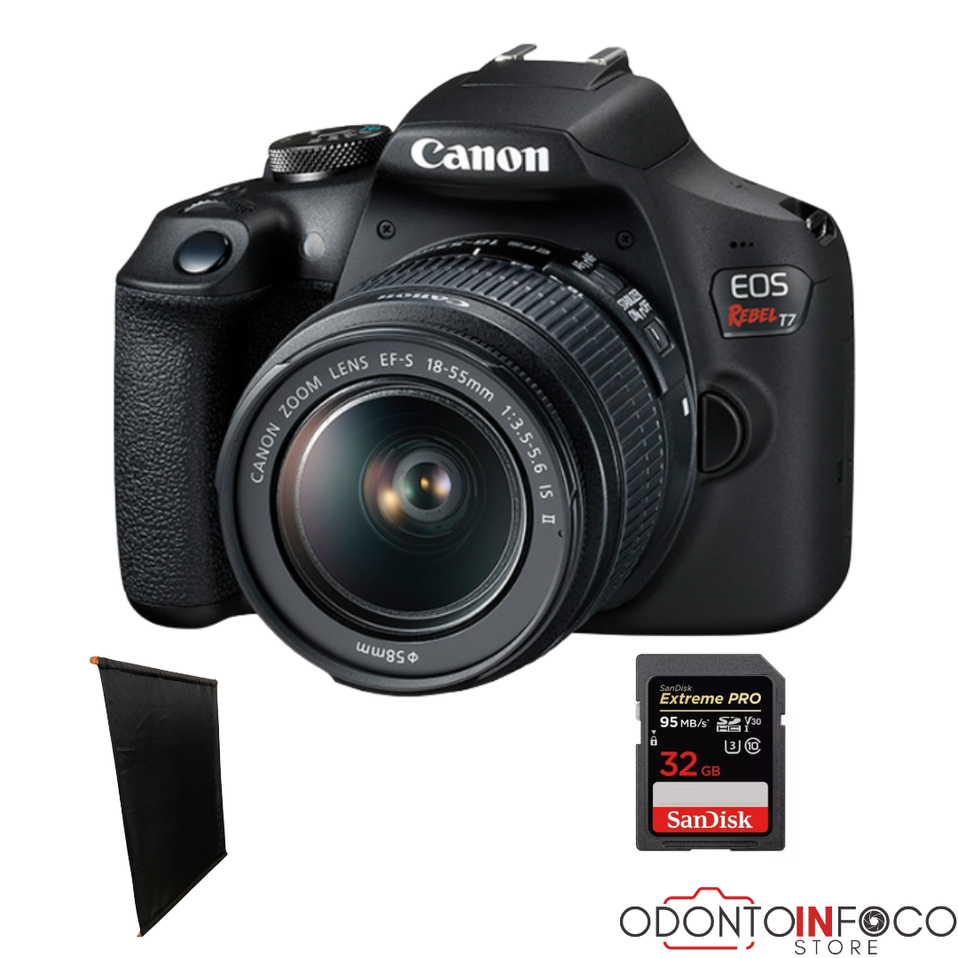KIT CÂMERA CANON T7+ BLACKOUT + CARTÃO DE MEMÓRIA - GARANTIA DE FÁBRICA INCLUSA!"