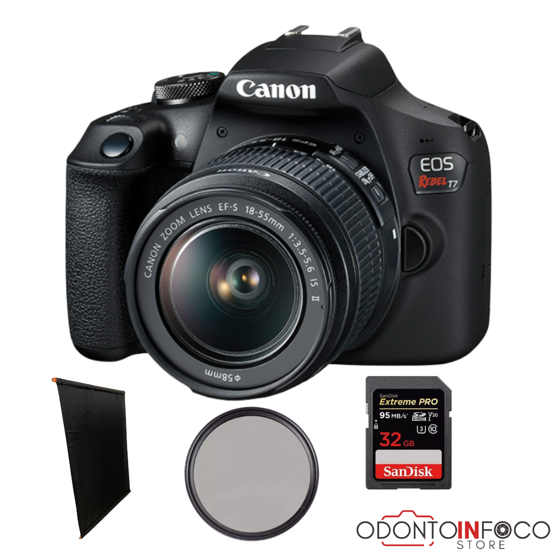 KIT CÂMERA CANON T7+ BLACKOUT + CARTÃO DE MEMÓRIA - GARANTIA DE FÁBRICA INCLUSA!"