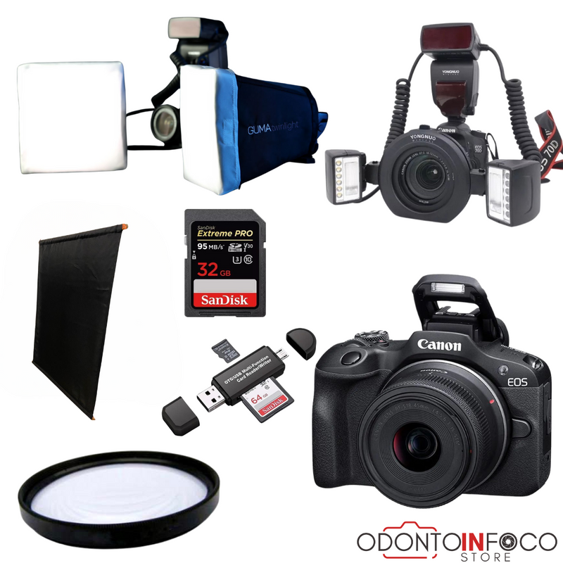 KIT 5 - CÂMERA CANON R100 + KIT MACRO +  FLASH TWIN YONGNUO YN24EX + GUMA TWIN ( GARANTIA DE FÁBRICA )