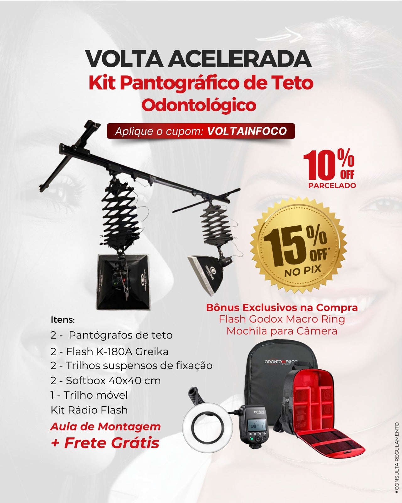 KIT PANTÓGRAFO 360W PRIME PARA ESTÚDIO DE TETO- ACOMPANHA O KIT: 2 UNID. FLASH 180W +SOFTBOX + ( BÔNUS NA DESCRIÇÃO )